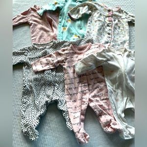 Lot of 6 size 3 month baby girl footie pajamas